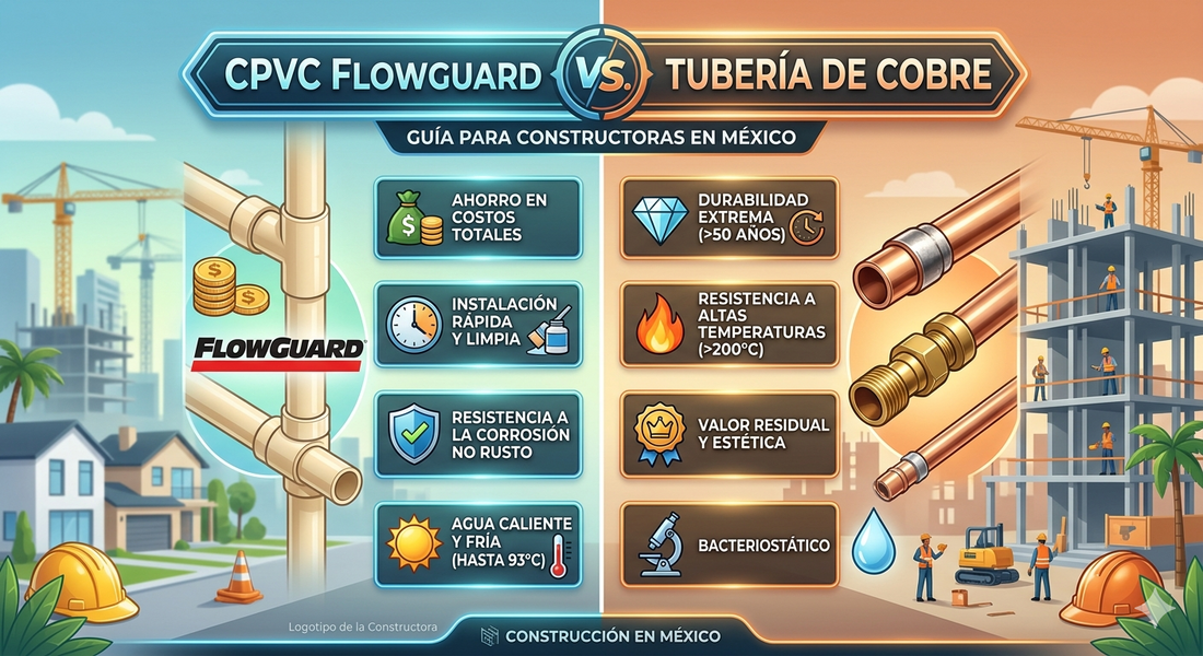 CPVC Flowguard vs Tubería de Cobre: Guía para Constructoras en México