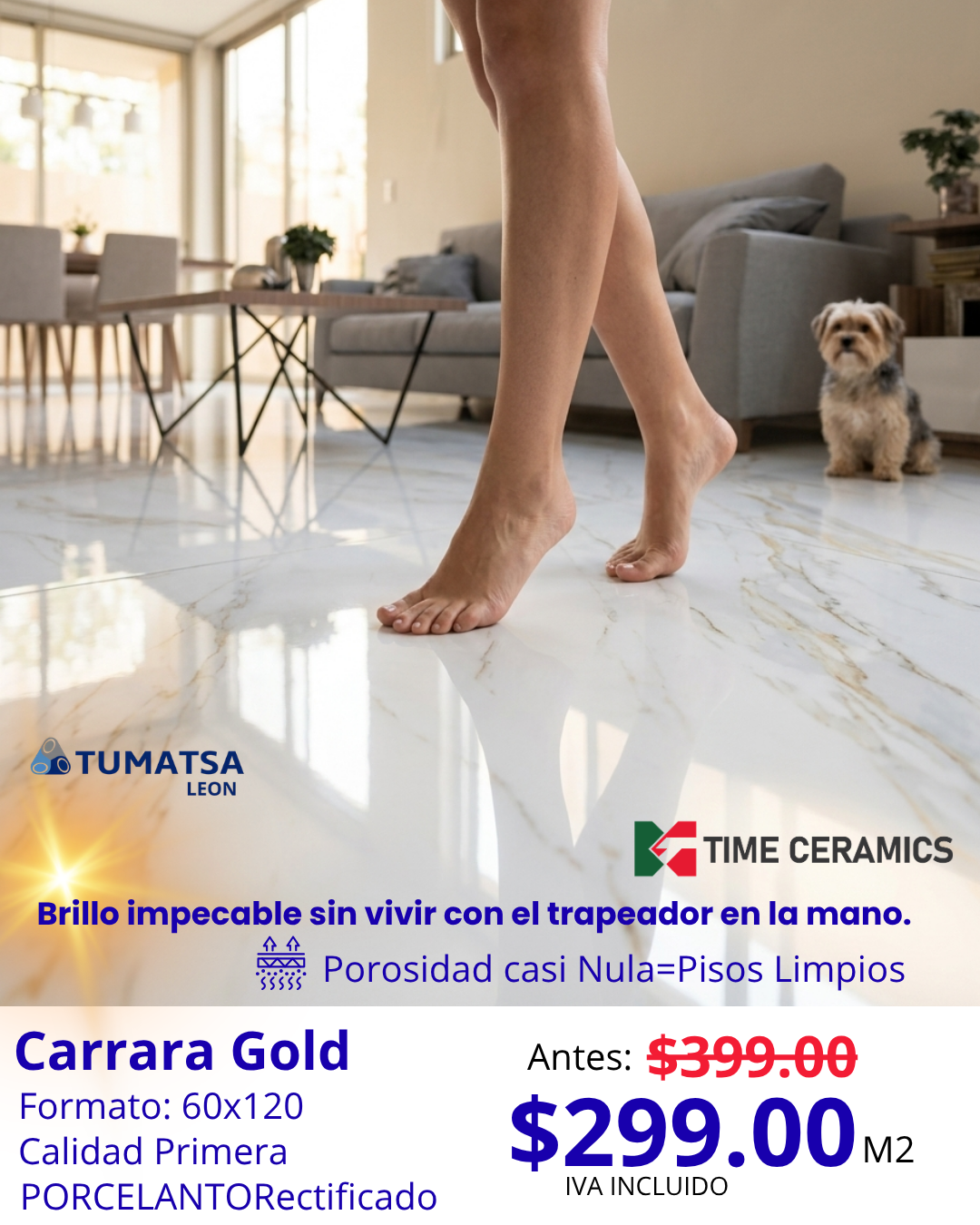Piso Porcelanato Carrara 60x120 Pulido 1.44 (caja) - Piso Cerámico en León Guanajuato